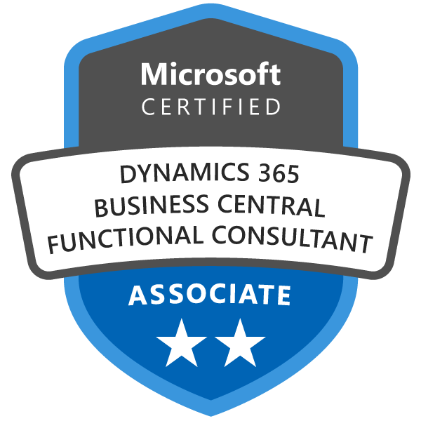 Microsoft Certified: Dynamics 365 Business Central Functional Consultant Associate (MB-800) badge